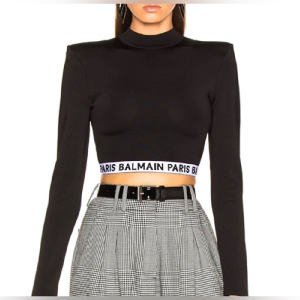 Balmain Logo Black Cropped Top XS/FR36